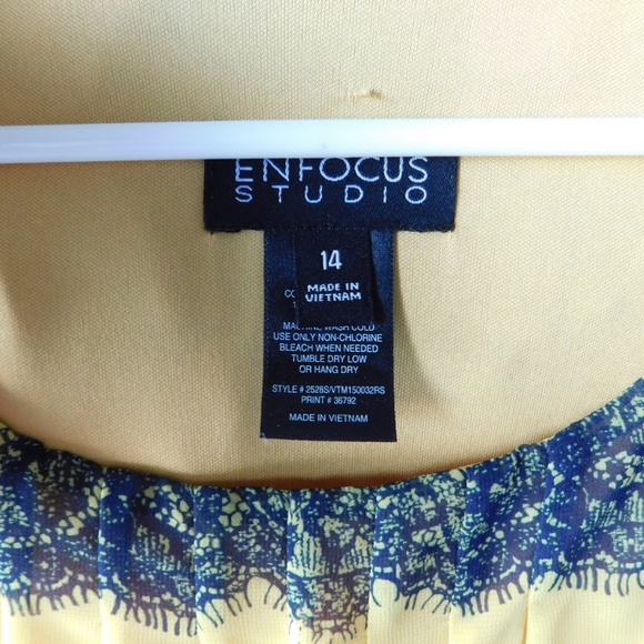 Dress Blousy Yellow, Navy Fitted Pencil skirt bottom Dress Size 14 - Picture 3 of 4